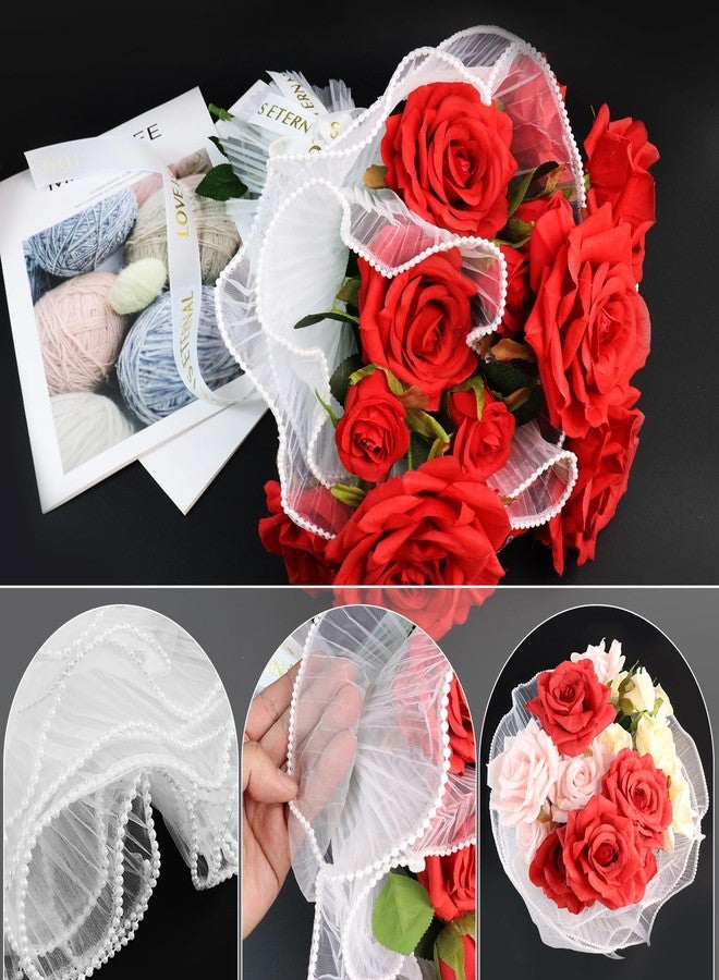 Quadafy 4 Yards Pearl Mesh Flower Wrapping Paper for Bouquets, Korean Floral Wrapping Paper, Pearl Mesh for Bouquets, DIY Gift Packaging, Valentines Flower Shop Decoration (Yards White) - Image 3